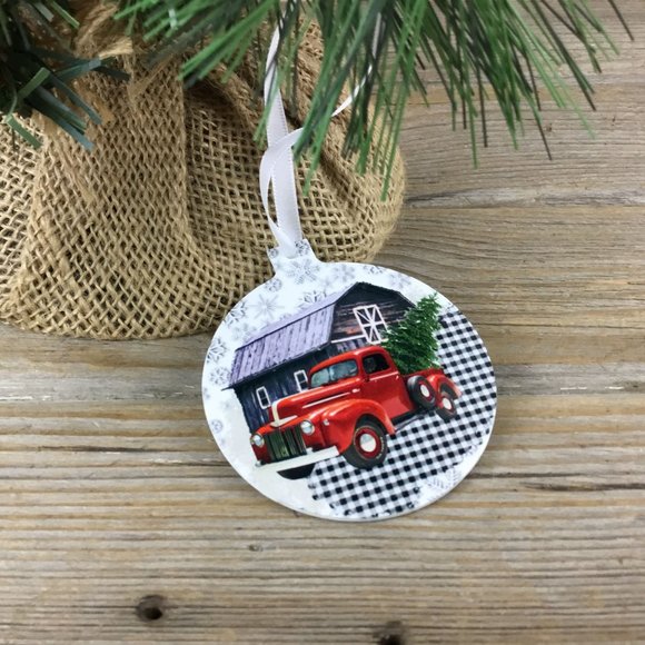 Red Truck Christmas Ornament Double Sided - Picture 4 of 5